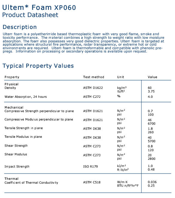 Ultem foam Xp060