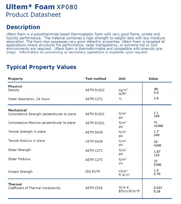 Ultem foam Xp080